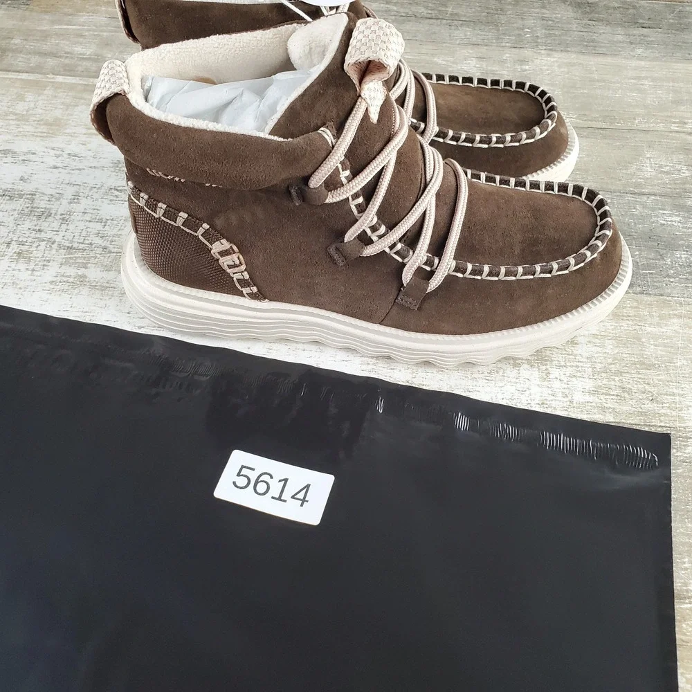 Hey Dude Reyes Suede Womens Boot Sz 7 Comfort Espresso Slip On Elastic Lace Up